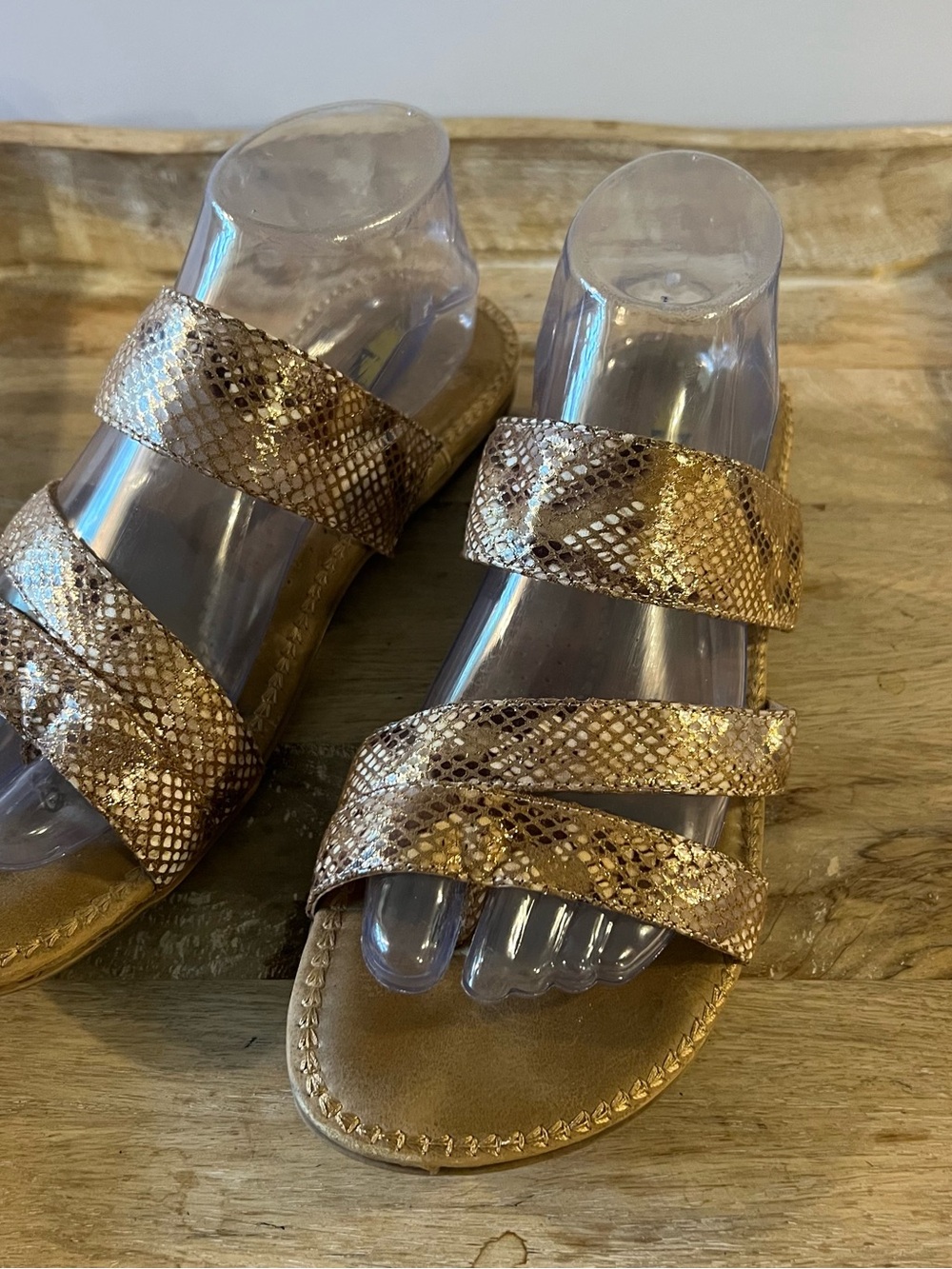 Volatile Gold Snake-Print Double Strap Slide Sandals size 9